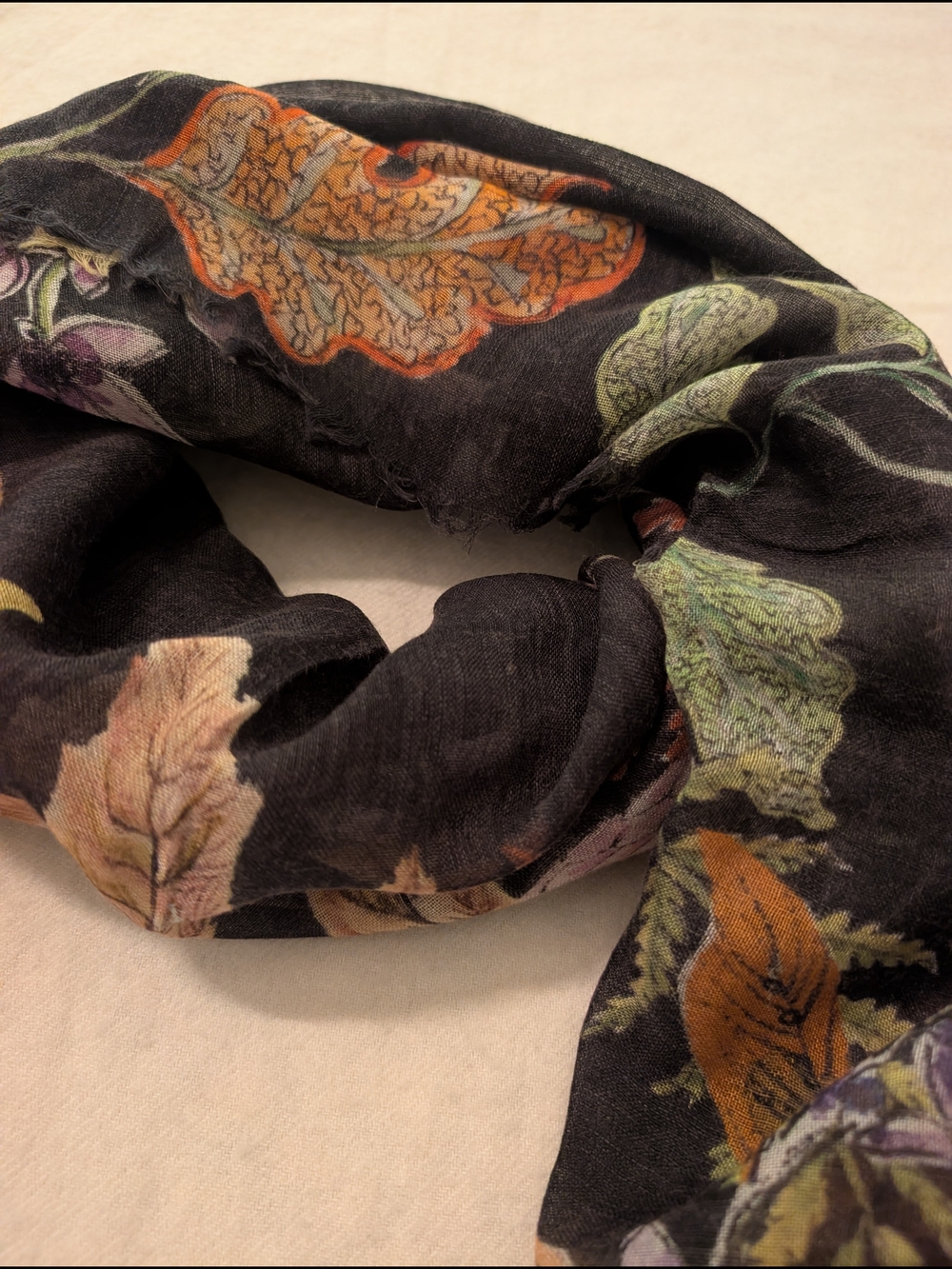 Echo Wool Blend Floral Black Lightweight Scarf with Fringe OS - Picture 6 of 10